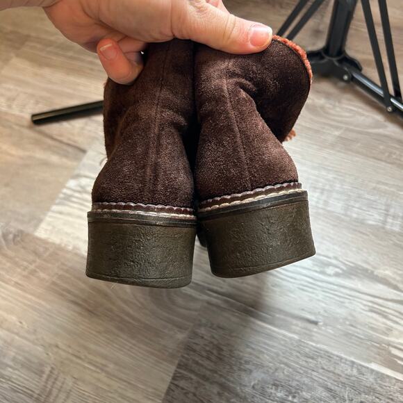 Vintage Vicini Brown Suede Ankle Boots with Shearling Lining Made in Italy 39 - Picture 7 of 10